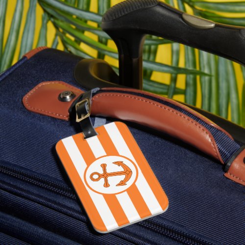 Anchor Design Orange Striped Luggage Tag