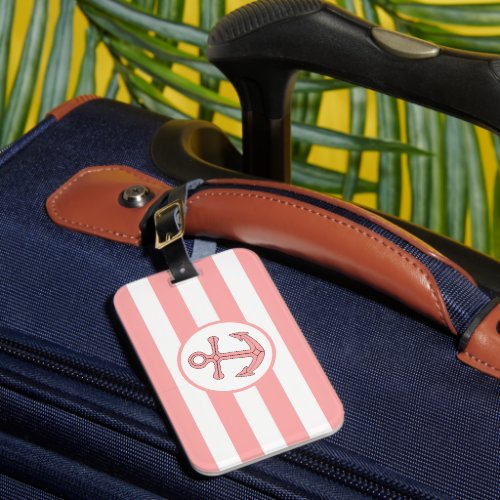 Anchor Design Pink Striped Luggage Tag