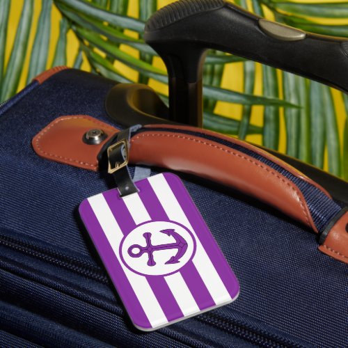 Anchor Design Purple Striped Luggage Tag