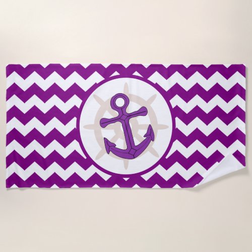 Anchor Design Purple Zigzag Striped Beach Towel