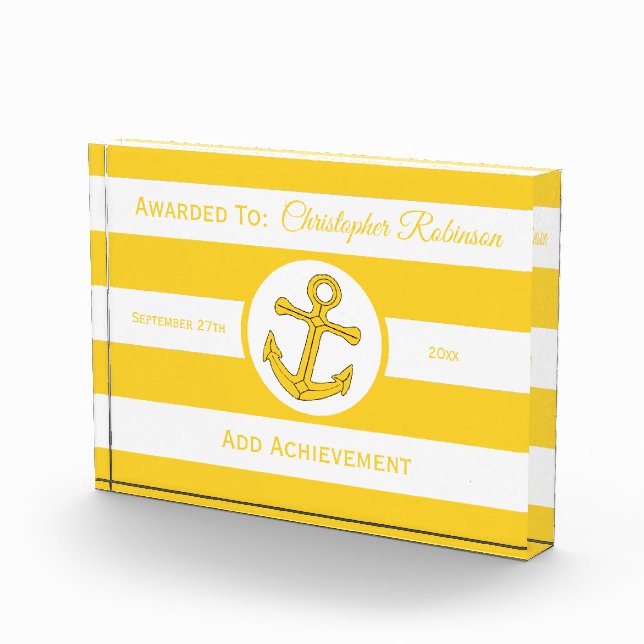 Anchor Design Yellow Striped Acrylic Award (Right)