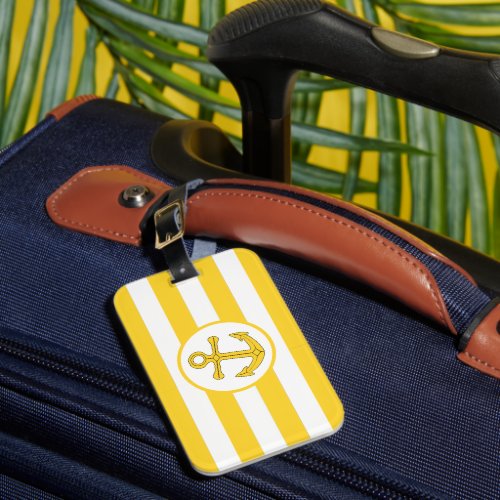 Anchor Design Yellow Striped Luggage Tag