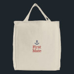 Anchor Embroidered Tote Bag<br><div class="desc">A navy blue anchor and changeable text.</div>