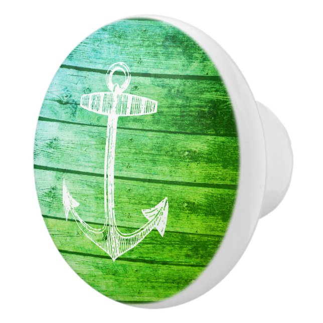 Anchor Faux Wood Green Nautical Drawer knob (Right)