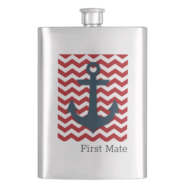 Anchor FIRST MATE Nautical Boating Patriotic Fun Flask (Front)