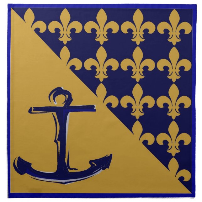 Anchor Fleur De LIs Blue Gold Napkin (Front)