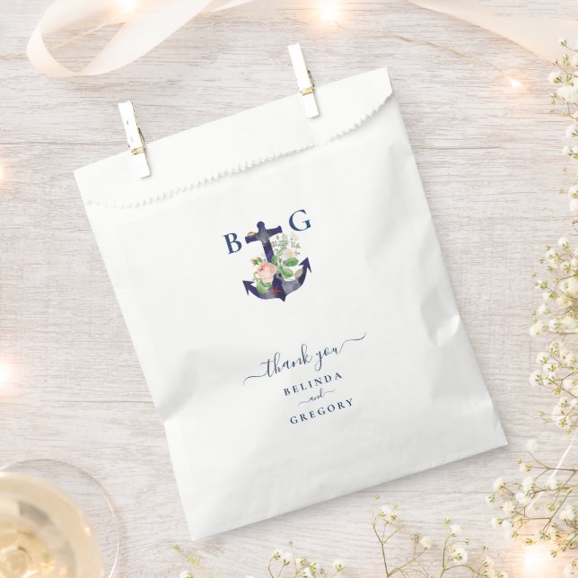 Anchor Floral Nautical Summer Wedding  Favor Bag (Clipped)