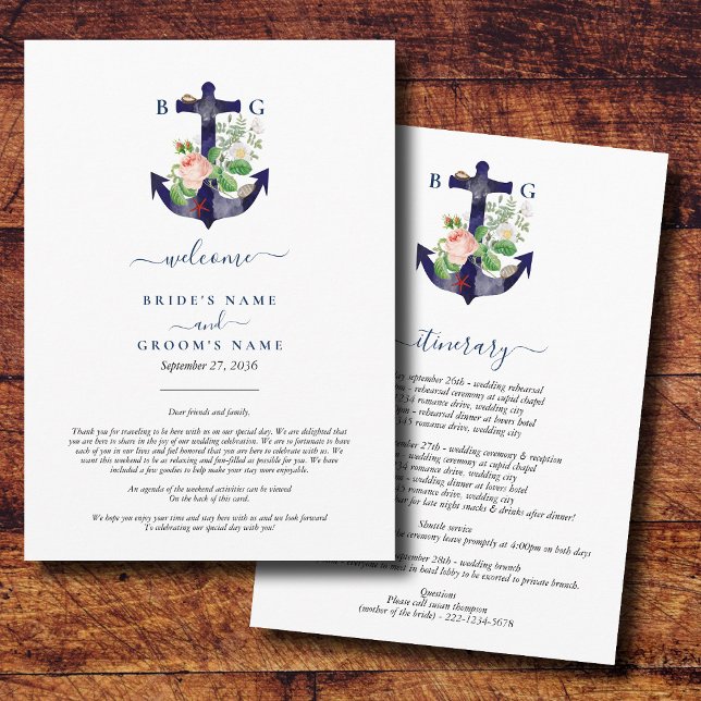 Anchor Floral Nautical Summer Wedding Itinerary Program (Anchor Floral Nautical Summer Wedding Itinerary Program)