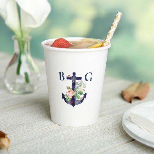 Anchor Floral Nautical Summer Wedding  Paper Cups