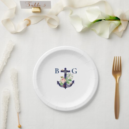 Anchor Floral Nautical Summer Wedding  Paper Plates