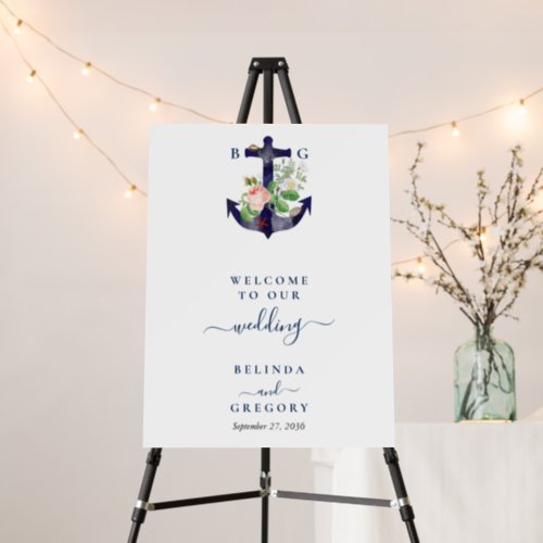 Anchor Floral Nautical Summer Wedding Welcome Foam Board