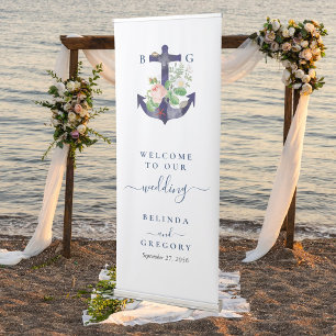 Anchor Floral Nautical Summer Wedding Welcome Retractable Banner