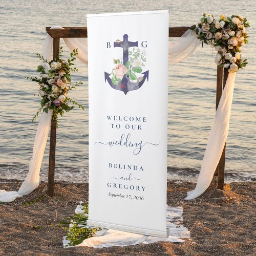 Anchor Floral Nautical Summer Wedding Welcome Retractable Banner