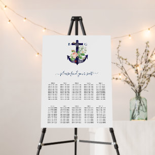 Anchor Floral Nautical Wedding Seating Chart Foam Board