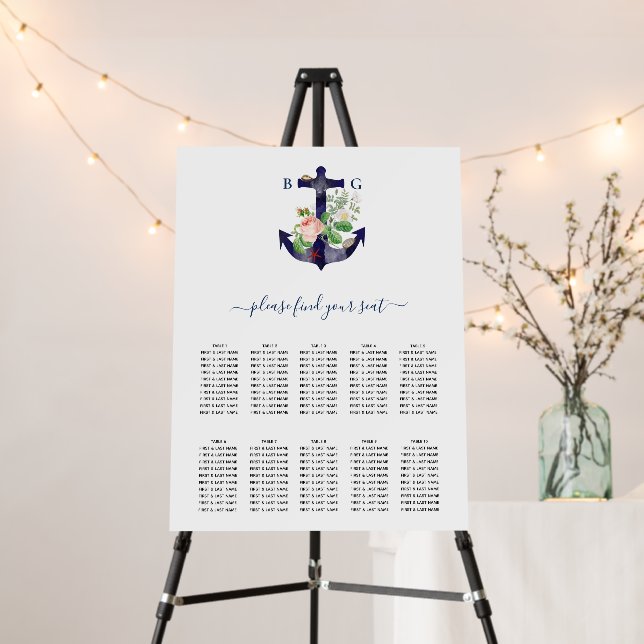 Anchor Floral Nautical Wedding Seating Chart Foam Board (In Situ (Stand))