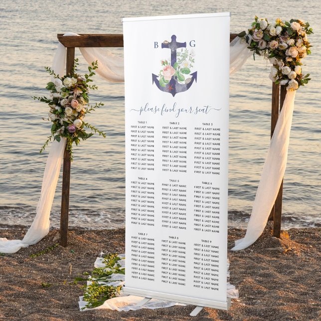 Anchor Floral Nautical Wedding Seating Chart Retractable Banner (Anchor Floral Nautical Wedding Seating Chart Retractable Banner)