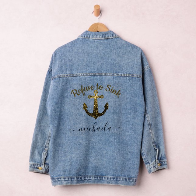 Anchor Gold faux sparkles Custom name text Denim Jacket (Hangar)