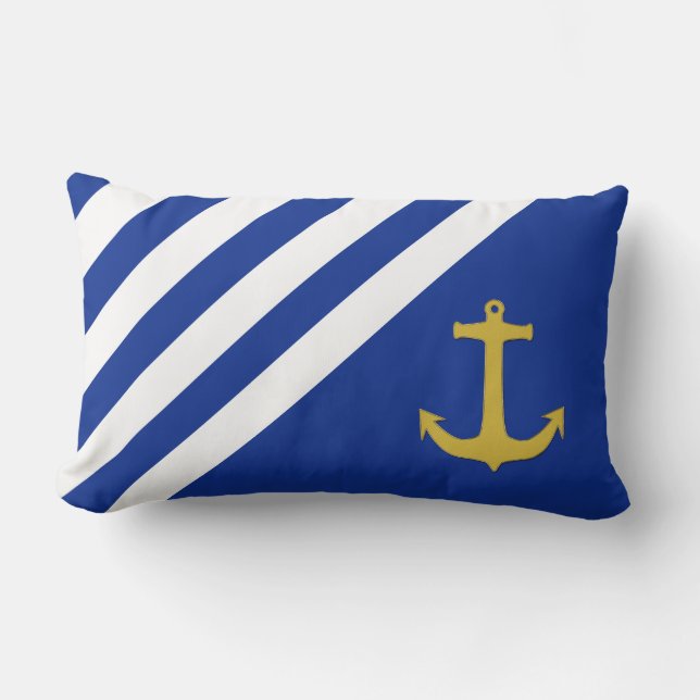 Anchor gold & stripes + your ideas lumbar pillow (Front)