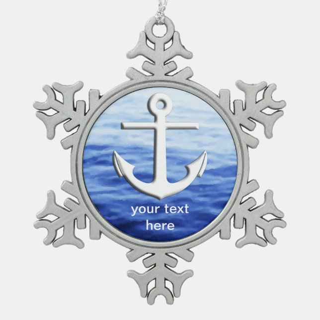 Anchor Graphic to personalize Snowflake Pewter Christmas Ornament (Front)