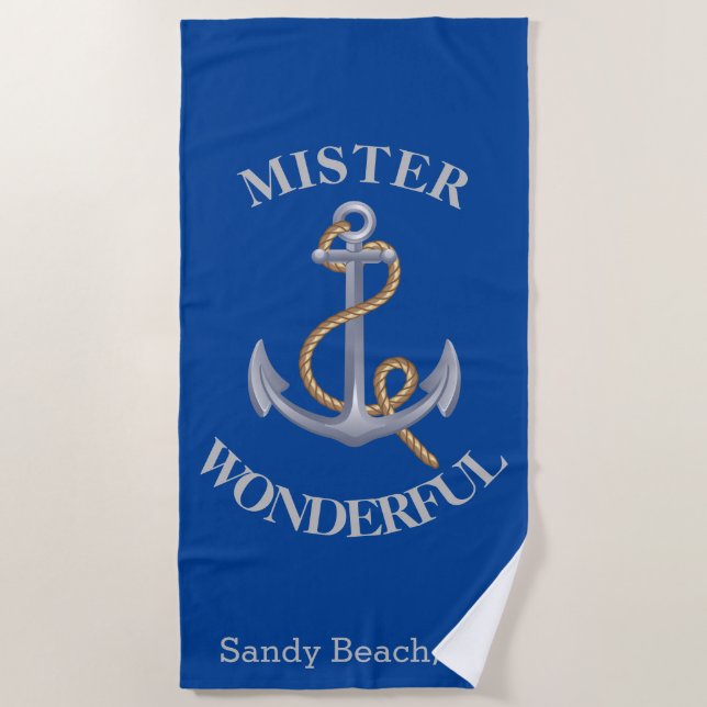 Anchor Gray Nautical Beach Towel (Front)
