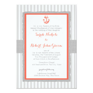 Coral Grey Wedding Invitations 4