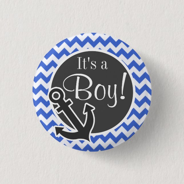 Anchor; Han Blue Chevron Stripes Pinback Button (Front)
