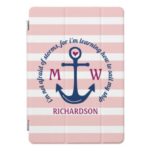 Anchor Heart Pink Nautical Monogram Coastal Logo iPad Pro Cover
