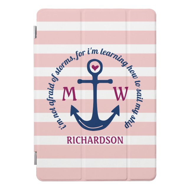Anchor Heart Pink Nautical Monogram Coastal Logo iPad Pro Cover (Front)