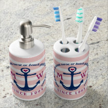 Anchor Heart Pink Stripes Nautical Monogram Logo Bath Set Anchor Heart Pink Stripes Nautical Monogram Logo Bath Set