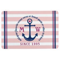 Anchor Heart Pink Stripes Nautical Monogram Logo Floor Mat Anchor Heart Pink Stripes Nautical Monogram Logo Floor Mat