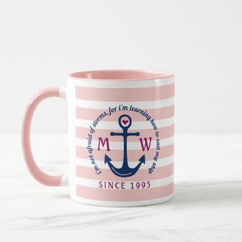 Anchor Heart Pink Stripes Nautical Monogram Logo Mug