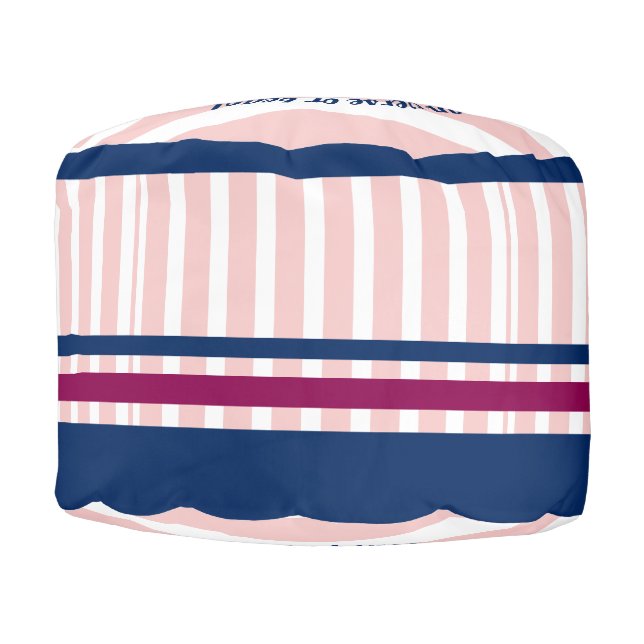 Anchor Heart Pink Stripes Nautical Monogram Logo Pouf (Front)