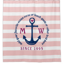 Anchor Heart Pink Stripes Nautical Monogram Logo Shower Curtain Anchor Heart Pink Stripes Nautical Monogram Logo Shower Curtain