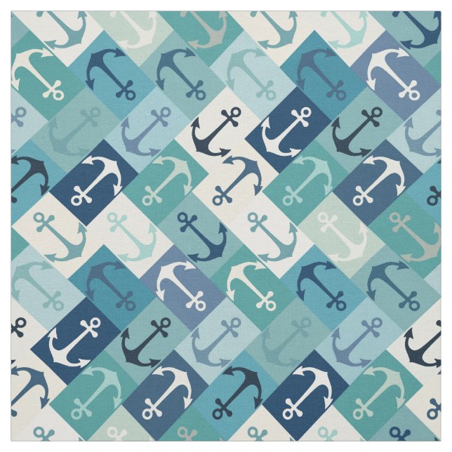 anchor herringbone blue fabric (Swatch)