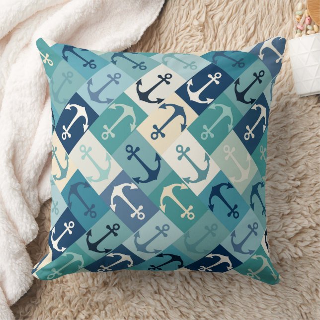 anchor herringbone blue throw pillow (Blanket)