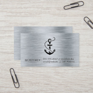 Anchor Icon   Metallic Brushed Background Business Card