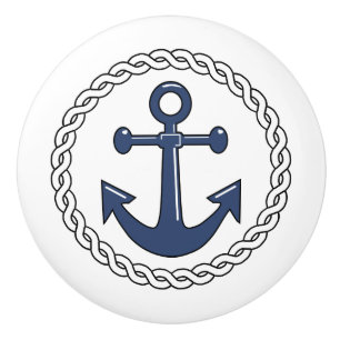 Anchor in Rope Ceramic Knob