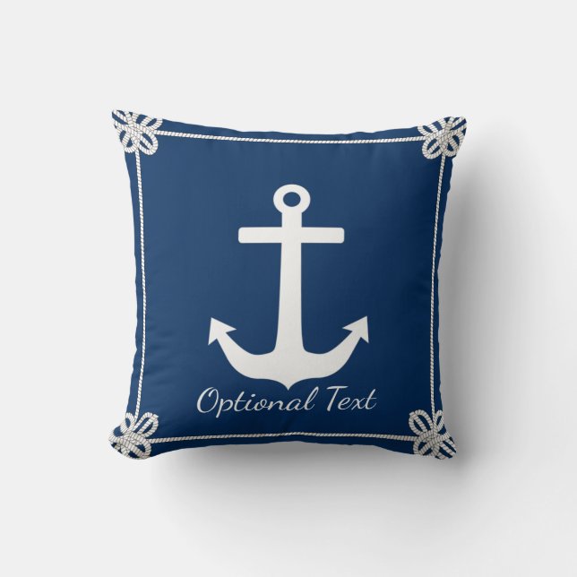 Anchor in Rope Frame Nautical Throw Pillow (Front)