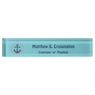 Anchor in Rope on blue Personalized Nautical Desk Name Plate