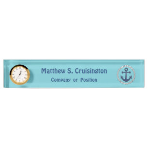 Anchor in Rope on blue Personalized Nautical Desk Name Plate
