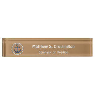 Anchor in Rope on Tan Personalized Nautical Desk Name Plate