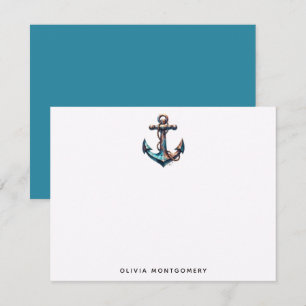 Anchor in Teal and Bronze Nautical Personal Note Card