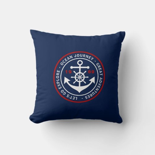 Anchor Label Nautical Lumbar Pillow _ Navy Blue