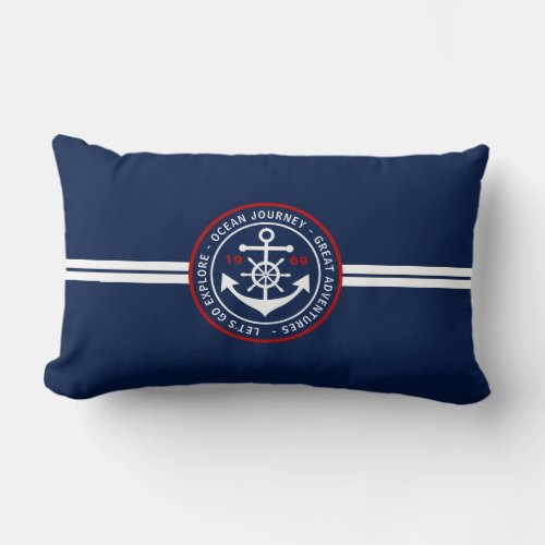 Anchor Label Nautical Lumbar Pillow _ Navy Blue