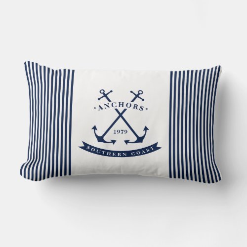 Anchor Label Nautical Lumbar Pillow _ Striped