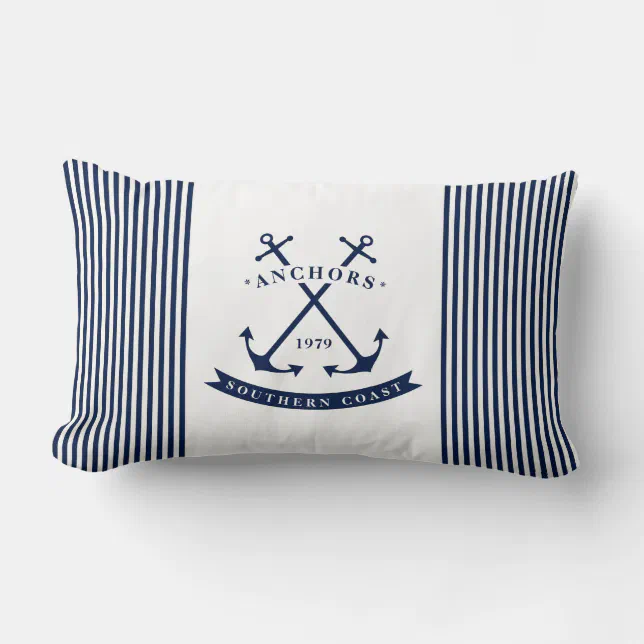 Anchor Label Nautical Lumbar Pillow - Striped | Zazzle