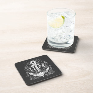 Anchor Life – Nautical Black Drink Coaster