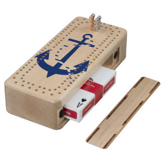 Anchor & Line Navy Wood Cribbage Board