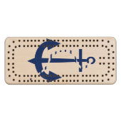 Anchor & Line Navy Wood Cribbage Board (Front (Horizontal))