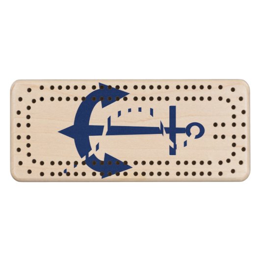 Anchor & Line Navy Wood Cribbage Board (Front (Horizontal))